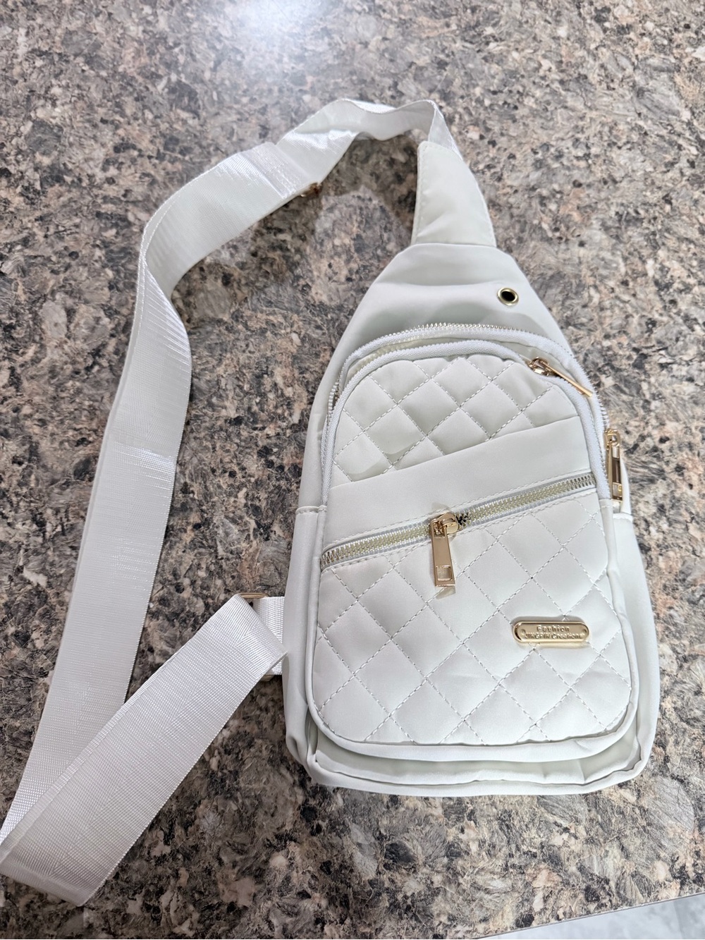 New- Never carried White Quilted Crossbody Sling Bag - Gold Hardware